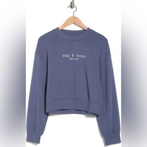 rag & bone Logo Terry Dusty Blue Logo Crewneck Sweatshirt Size XL